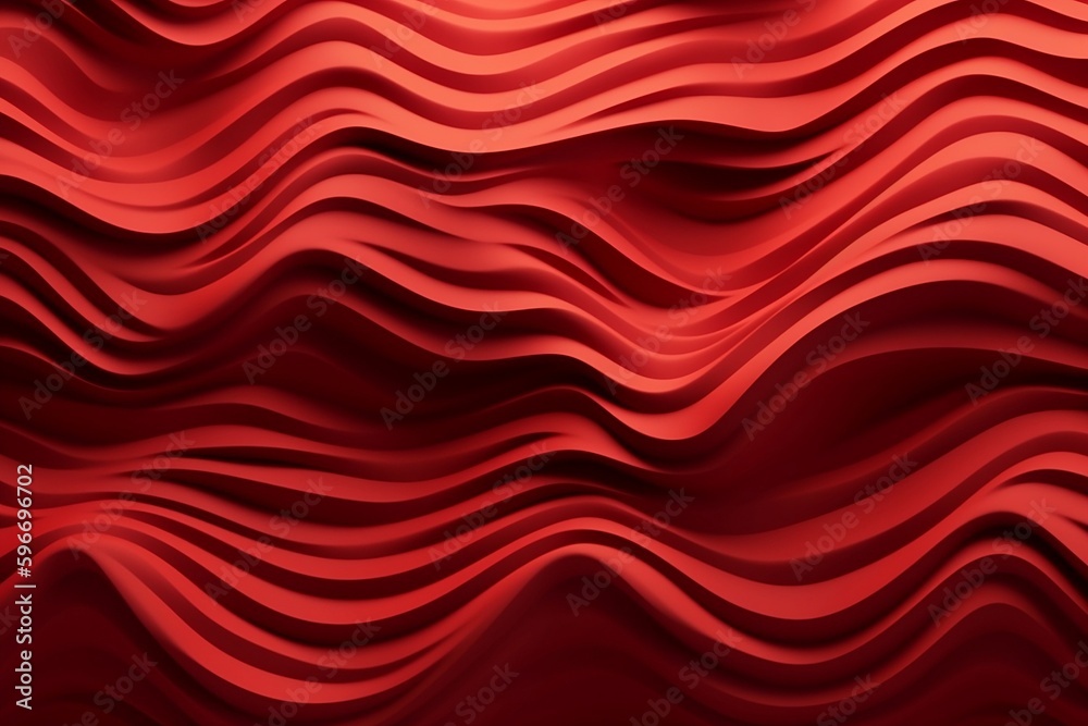 Abstract 3D illustration of a wavy pattern with light and shadow in red. Generative AI