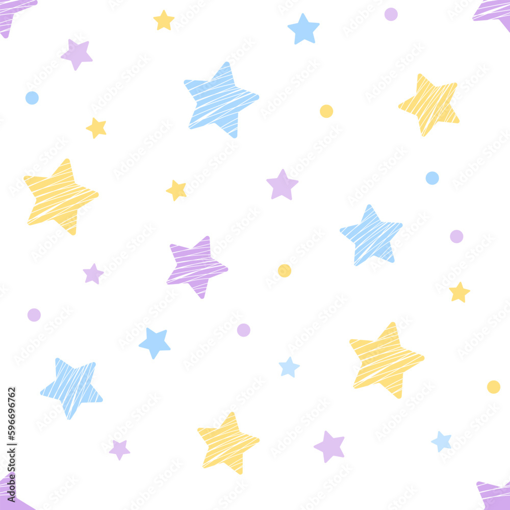 Obraz premium Seamless pattern with stars. Abstract children's pattern of sky and stars in cartoon style