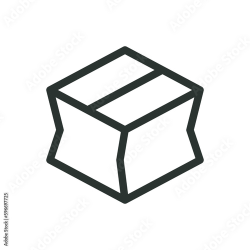 Damaged box isolated icon, wrinkled package linear vector icon with editable stroke