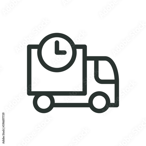 Delivery delay isolated icon, truck with clock vector icon with editable stroke