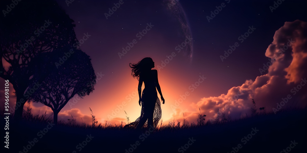 silhouette of a girl on a mountain, silhouette of woman, girl, night, harmony, loneliness wallpaper flare, silhouette of a person in the forest, Generative AI silhouette of a girl on a mountain, silhouette of woman, girl, night, harmony, loneliness wallpaper flare, silhouette of a person in the forest, Generative AI