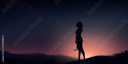 silhouette of a girl on a mountain  silhouette of woman  girl  night  harmony  loneliness wallpaper flare  silhouette of a person in the forest  Generative AI
