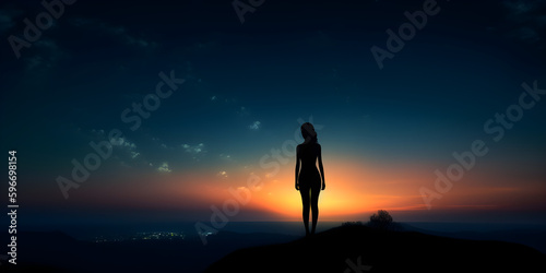 silhouette of a girl on a mountain  silhouette of woman  girl  night  harmony  loneliness wallpaper flare  silhouette of a person in the forest  silhouette of a person on a hill  Generative AI