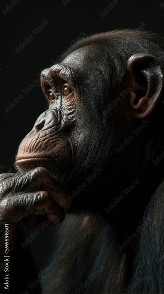 Primate Gaze - An Intriguing Close-Up of a Chimpanzee's Head, Generative AI