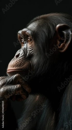 Primate Gaze - An Intriguing Close-Up of a Chimpanzee's Head, Generative AI