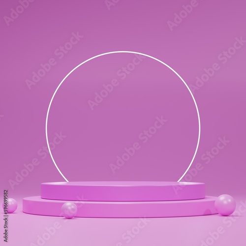 Pink podium in a pink room with three pink balloons - 3D Illustration