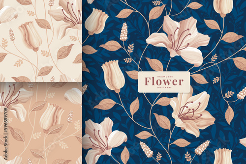 golden luxury lily flower Seamless pattern