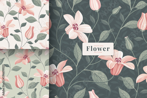 Hand drawn pastel colour tulips pattern