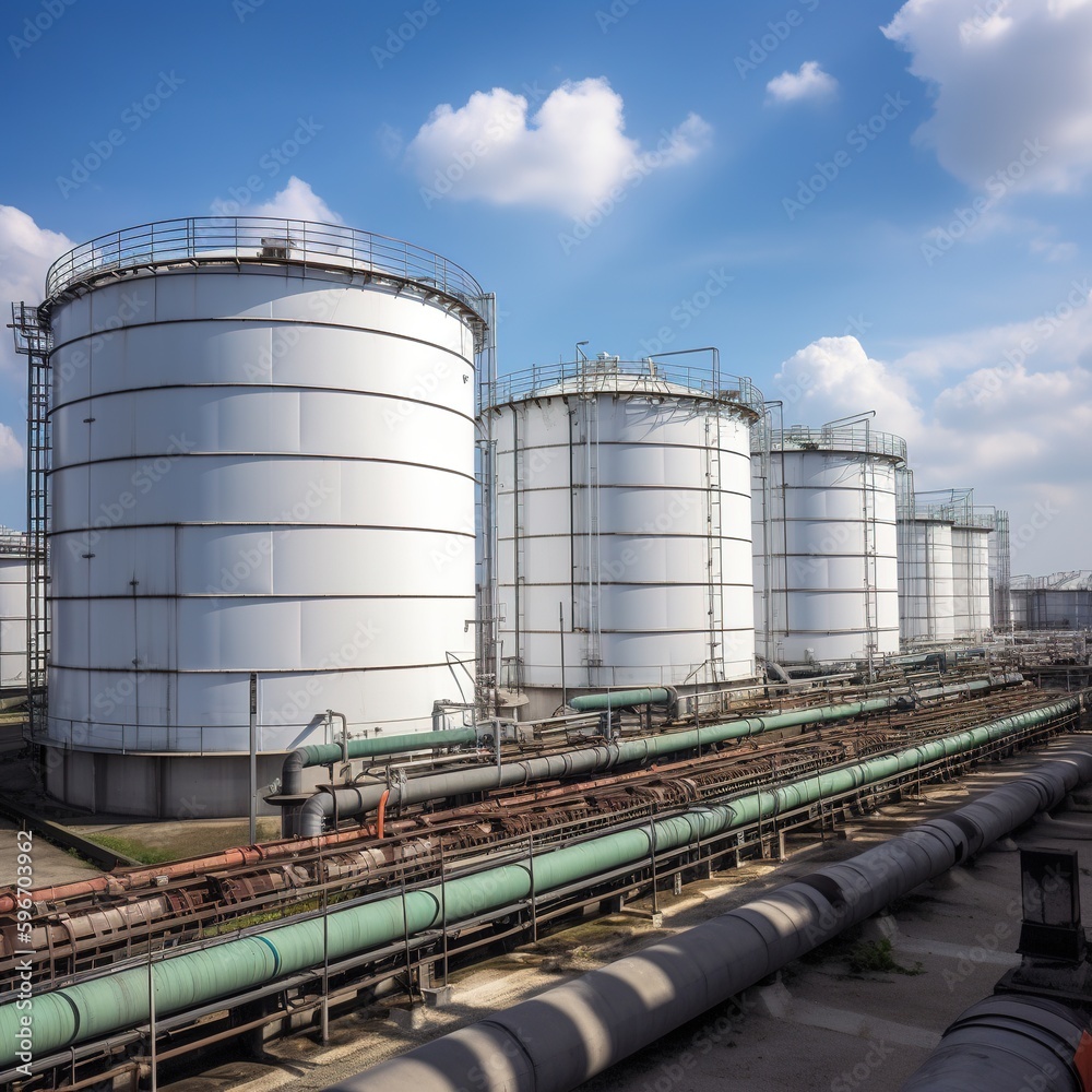 Refinery factory oil storage tank. generative ai Refinery factory oil storage tank. generative ai