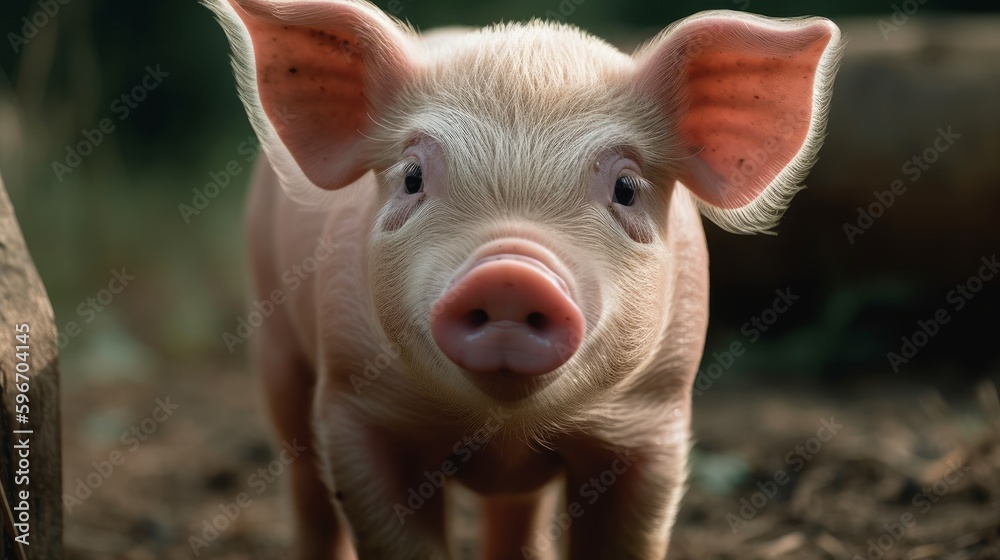 Bright pink cute piggy close-up. AI generated Bright pink cute piggy close-up. AI generated