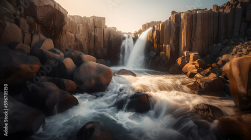 Capturing the Majesty of Nature: Stunning Image of a Waterfall during Golden Hour