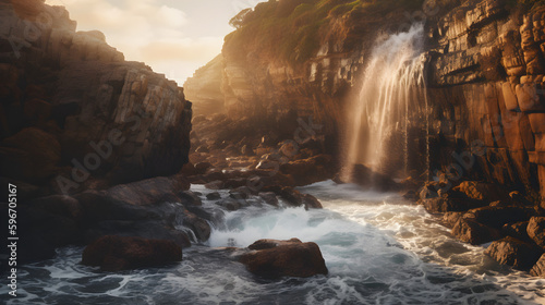 Capturing the Majesty of Nature: Stunning Image of a Waterfall during Golden Hour © Marvin