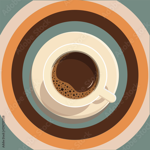Groovy cup of coffee on Retro background with color