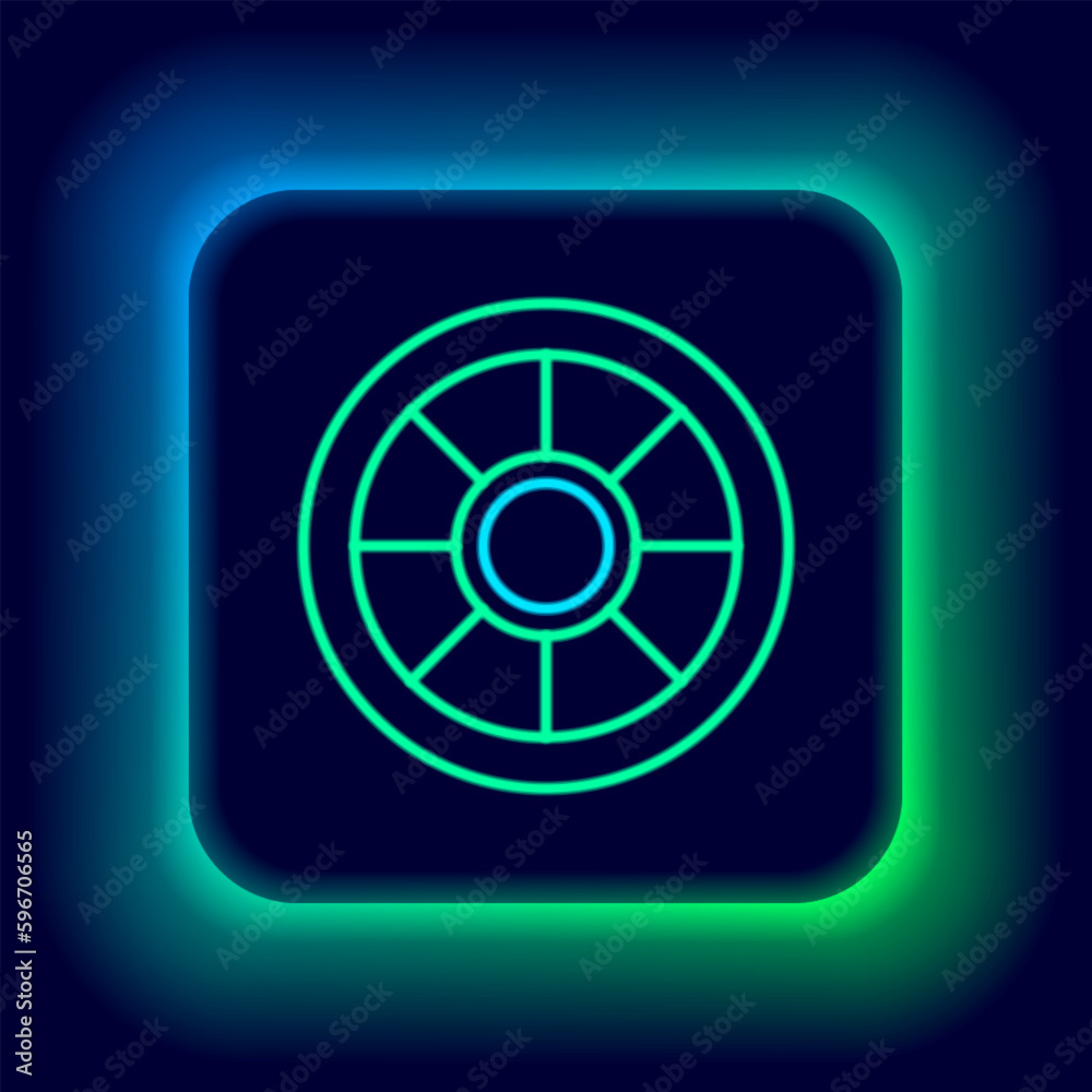 Glowing neon line Safe icon isolated on black background. The door safe a bank vault with a combination lock. Reliable Data Protection. Colorful outline concept. Vector Glowing neon line Safe icon isolated on black background. The door safe a bank vault with a combination lock. Reliable Data Protection. Colorful outline concept. Vector