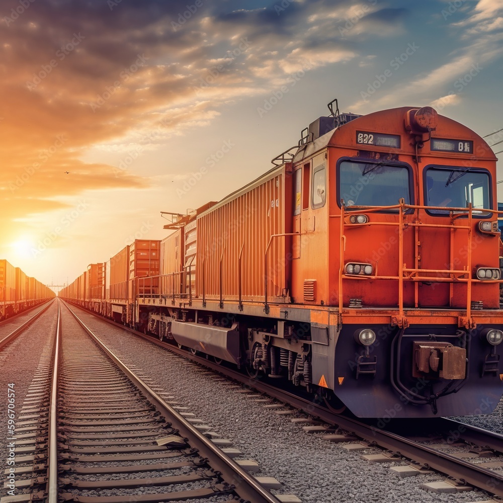 Global business of Container Cargo freight train for Business logistics concept, Air cargo trucking, Rail transportation and maritime shipping. generative ai Global business of Container Cargo freight train for Business logistics concept, Air cargo trucking, Rail transportation and maritime shipping. generative ai