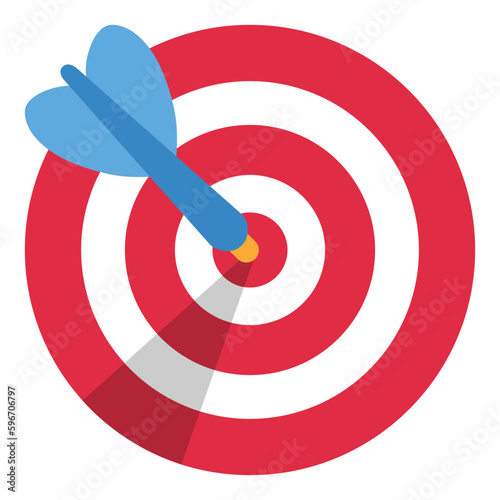 Bullseye Vector Flat Icon. Isolated dart board with dart hitting the center sign sticker label design.