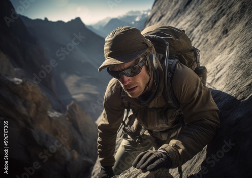 Close-up Portrait of Adventurous Hiker at the Mountain. 