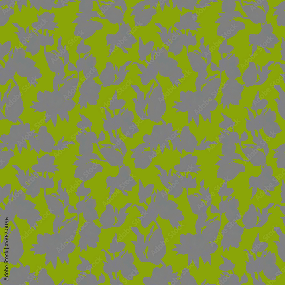 Monochrome seamless pattern with flower garland silhouette. Gray blossoms on yellow background. Floral ornament. Design for textile print, decore, packaging, wrapping paper, covers. Monochrome seamless pattern with flower garland silhouette. Gray blossoms on yellow background. Floral ornament. Design for textile print, decore, packaging, wrapping paper, covers.