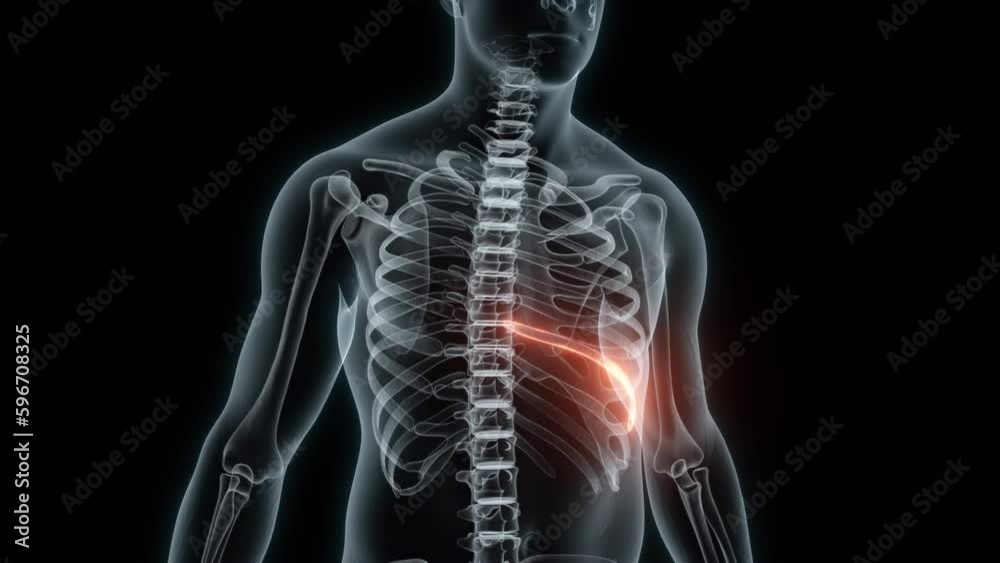 3D rendering of a medical animation of a rib. X-ray of a human rib.