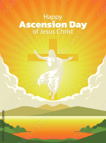 landscape vector illustration celebrating Ascension Day of Jesus Christ