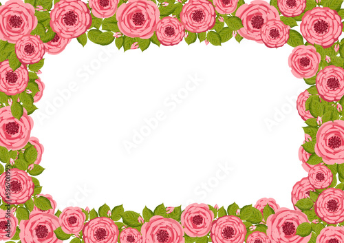 Vector frame with blooming roses. Floral illustration for postcard, poster, invitation decor etc. Flowers for spring and summer holidays. © Irina Anashkevich