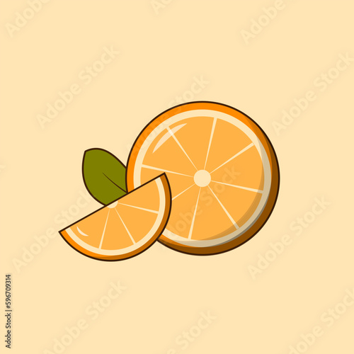 Orange with leaf with an orange piece 