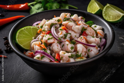Fresh Seafood Ceviche With Lime And Chili. Generative AI