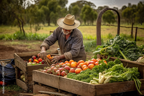 Farmer Harvesting Fresh Produce On Farm. Earth Day. Generative AI