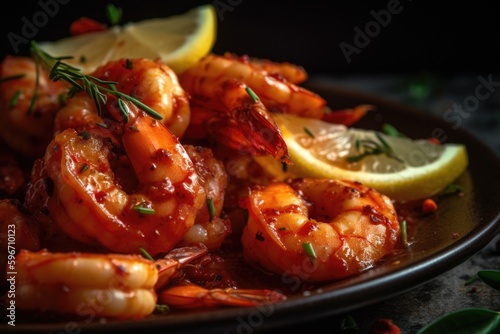 grilled shrimps with lemon and basil.ai ilustation 