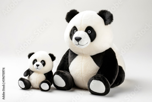 White and black stuffed panda adult and child on a white background, in the style of animal lovers and cute designs. Generative AI © Anastasiia