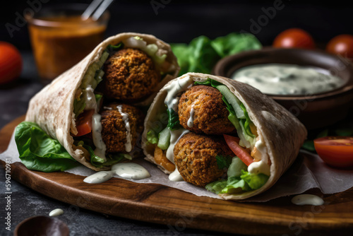 Satisfying Falafel Wrap With Tahini Sauce. Generative AI photo