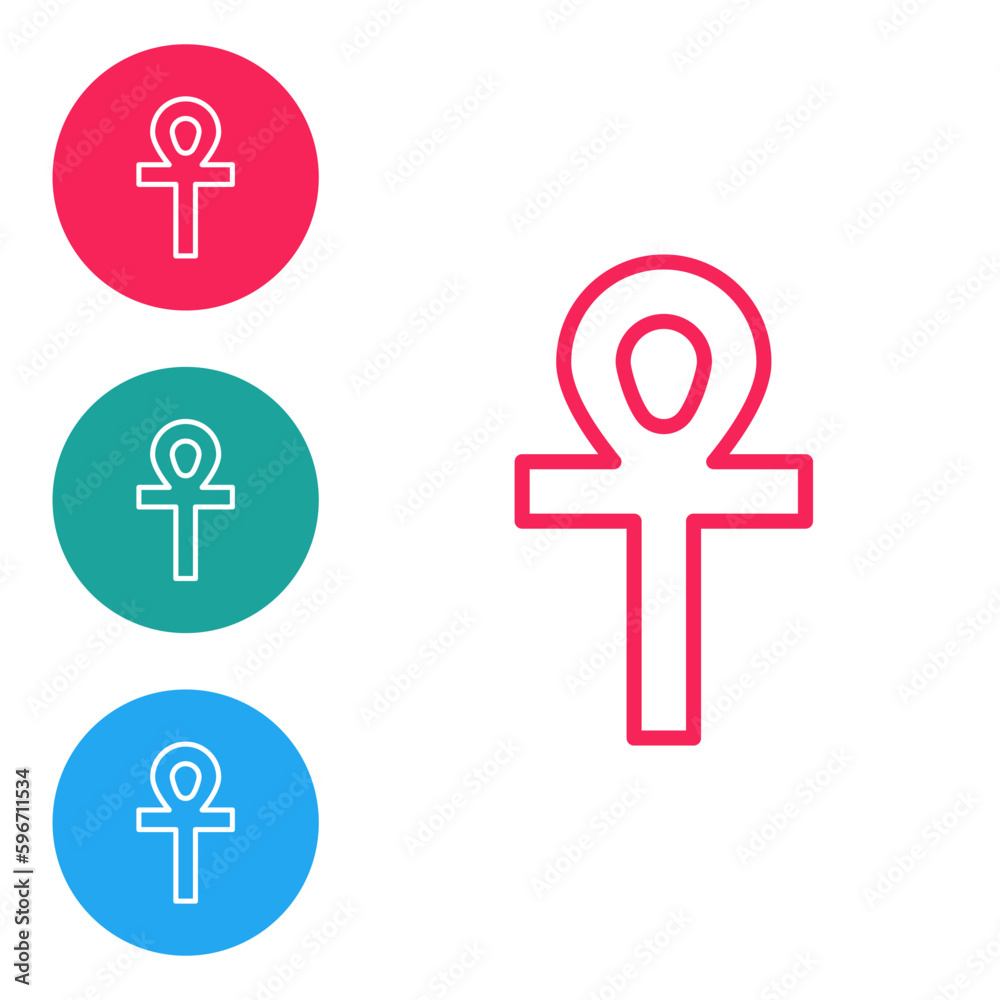 Red line Cross ankh icon isolated on white background. Set icons in circle buttons. Vector Illustration