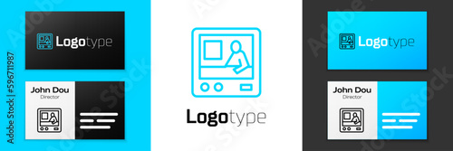 Blue line Television report icon isolated on white background. TV news. Logo design template element. Vector