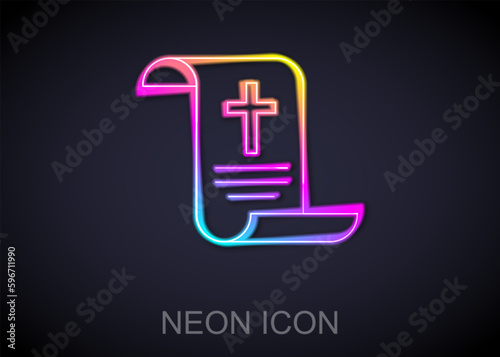 Glowing neon line Decree, paper, parchment, scroll icon icon isolated on black background. Chinese scroll. Vector