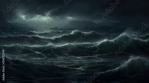 Dark sea stormy background. Generative ai.