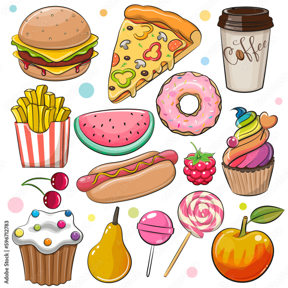 Cute Cartoon Food isolated on a white background Stock Vector Adobe Stock
