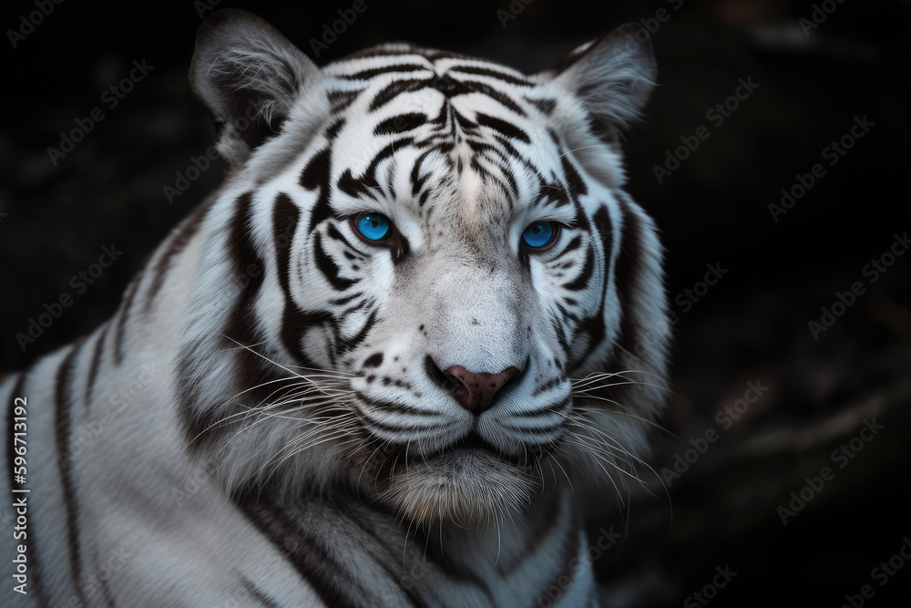 Fototapeta premium white tiger portrait with blue eyes - made with generative ai
