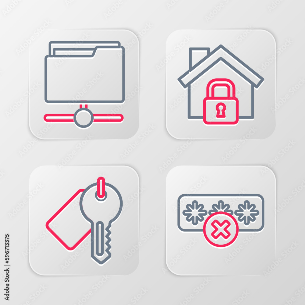 Set line Password protection, Marked key, House under and FTP folder icon. Vector Set line Password protection, Marked key, House under and FTP folder icon. Vector