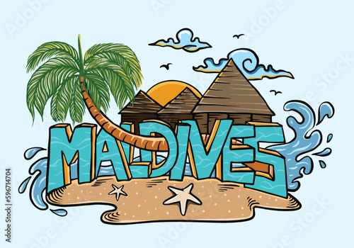 Maldives travel logo vector. Illustration for banner background