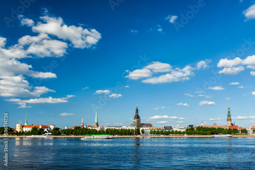 View of Riga over Daugava river  Latvia