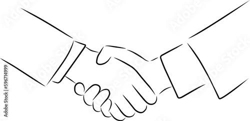 Handshake, vector. Hand drawn sketch. Handshake of two hands of men in suits.