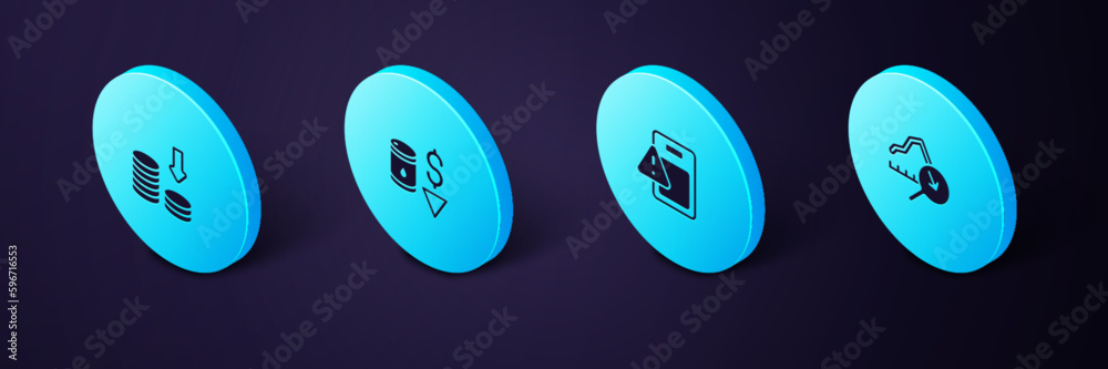 Set Isometric Global economic crisis, , Drop in crude oil price and Dollar rate decrease icon. Vector Set Isometric Global economic crisis, , Drop in crude oil price and Dollar rate decrease icon. Vector
