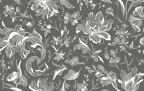 Seamless vintage floral lace pattern