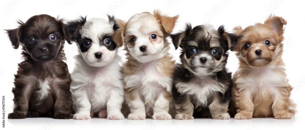 A group dogs in front of a white background. Generative AI A group dogs in front of a white background. Generative AI