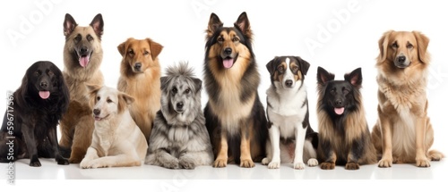 A group dogs in front of a white background. Generative AI © Viktor