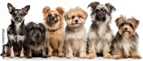 A group dogs in front of a white background. Generative AI © Viktor