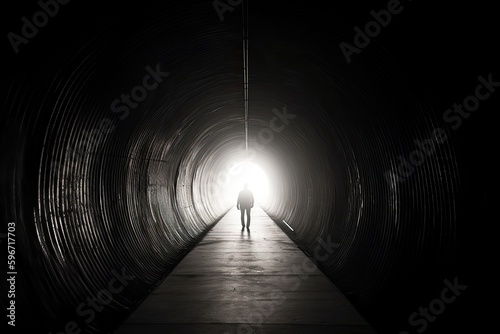 Black and White Hope: Finding Salvation Through the Light of the Tunnel's End, Generative AI photo