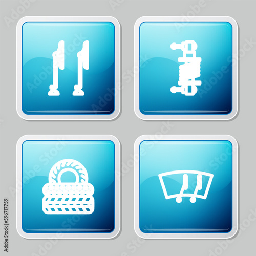 Set line Windscreen wiper, Shock absorber, Car tire and icon. Vector