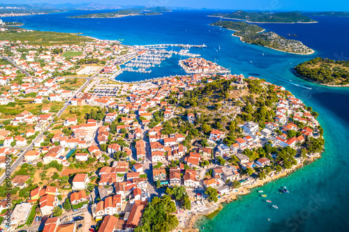 Old town of Tribunj and archipelago of central Dalmatia aerial view