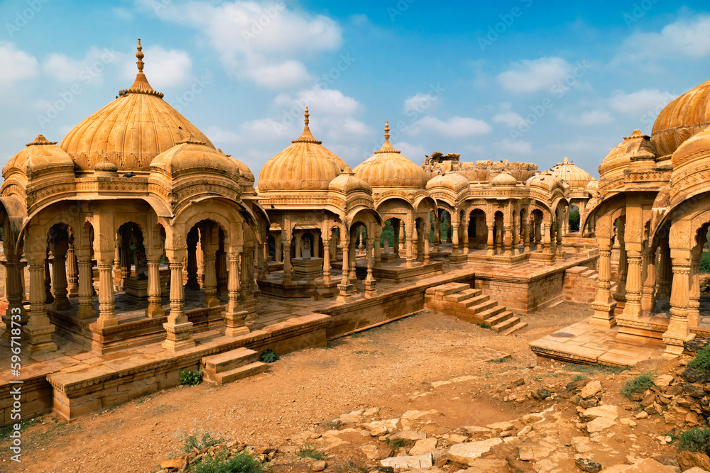 Bada Bagh cenotaphs Hindu tomb mausoleum . Jaisalmer, Rajasthan, India